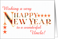 For Uncle Happy New Year with Tartan Word Art and Stars card