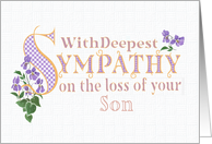 Sympathy for Loss of Son with Violets and Word Art card