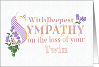 Sympathy for Loss of Twin with Violets and Word Art card
