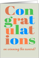 Congratulations on Winning the Award Brightly Colored Retro Lettering card