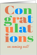 Congratulations on Coming Out with Brightly Colored Retro Lettering card