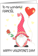 For Fiance Valentine’s Day Cute Gnome with Red Rose and Balloon card
