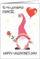 For Fiancee Valentine’s Day Cute Gnome with Red Rose and Balloon card