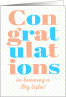 Congratulations on Becoming Big Sister Peach and Blue Lettering card