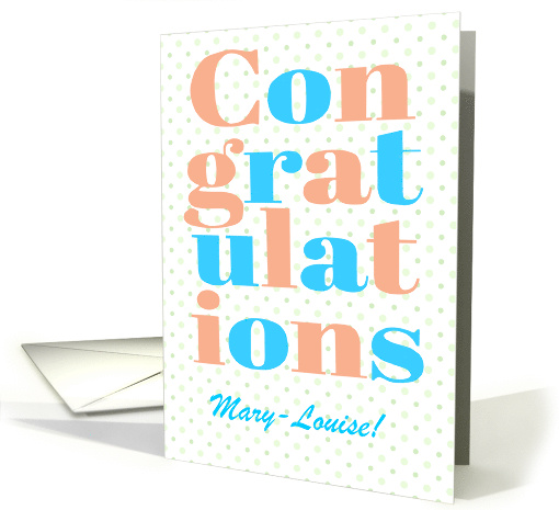 Custom Name Congratulations Peach and Blue Lettering card (1819242)