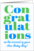 Congratulations on New Baby Boy Blue and Green Lettering card
