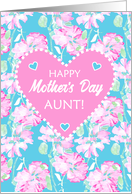 For Aunt on Mothers Day with Heart and Pink Roses on Sky Blue card