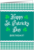 St Patrick’s Day Birthday with Shamrocks and Green Checks card