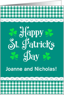 Custom Name St Patrick’s Day with Shamrocks and Green Checks card