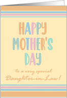 For Daughter in Law Mothers Day with Stripes and Coloured Lettering card