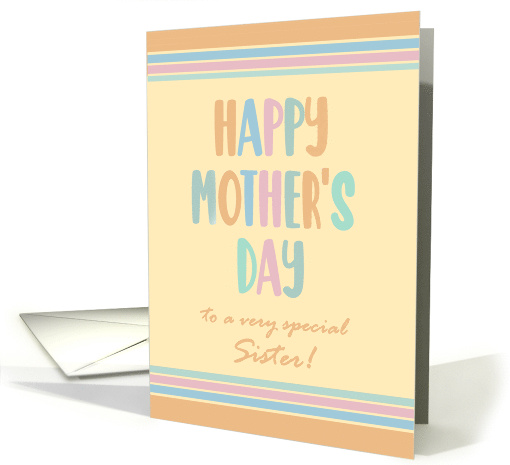 For Sister Mothers Day with Stripes and Coloured Lettering card