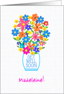 Custom Name Get Well Soon Bouquet of Flowers in White Vase card