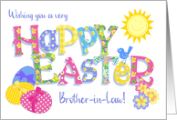 For Brother in Law Easter Eggs with Primroses and Floral Word Art card