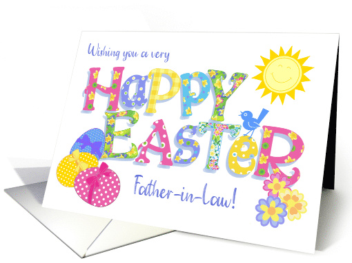 For Father in Law Easter Eggs with Primroses and Floral Word Art card