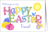 For Friend Easter Eggs with Primroses and Floral Word Art card