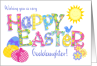 For Goddaughter Easter Eggs with Primroses and Floral Word Art card