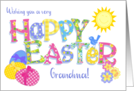 For Grandma Easter Eggs with Primroses and Floral Word Art card