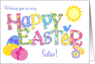 For Sister Easter Eggs with Primroses and Floral Word Art card