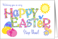 For Stepfather Easter Eggs with Primroses and Floral Word Art card