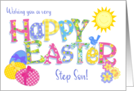 For Step Son Easter Eggs with Primroses and Floral Word Art card