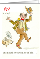 87th Birthday with Man Dancing to Vintage Gramophone card