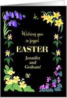 Custom Name Easter Wishes With Spring Flowers and Bees on Black card