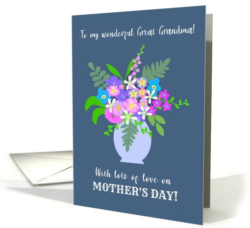 For Great Grandma Vase of Pretty Pink Blue and White Flowers card