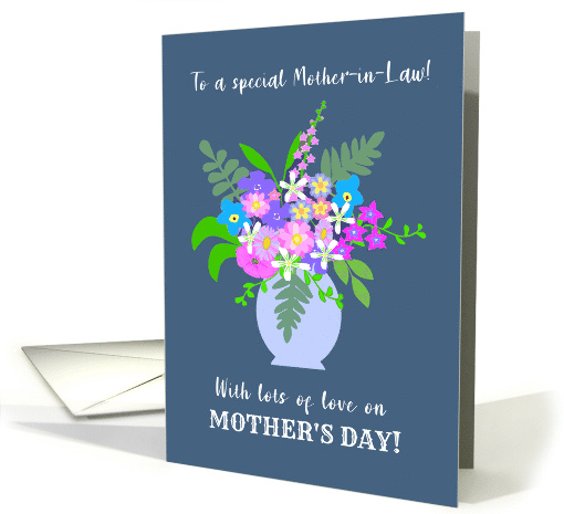 For Mother in Law Vase of Pretty Pink Blue and White Flowers card