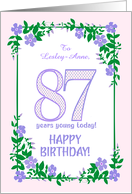 Custom Name 87th Birthday With Pretty Periwinkle Border card