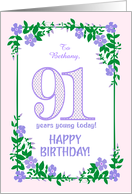 Custom Name 91st Birthday With Pretty Periwinkle Border card