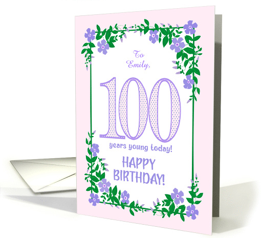 Custom Name 100th Birthday With Pretty Periwinkle Border card
