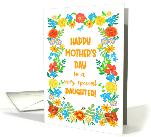 For Daughter on Mothers Day with Pretty Floral Border card (1836314)