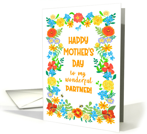 For Partner on Mothers Day with Pretty Floral Border card (1836328)