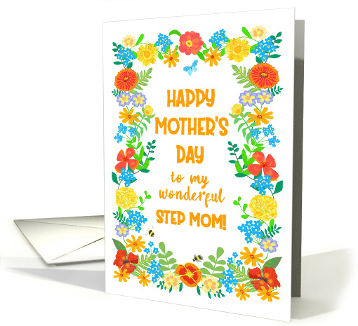 For Step Mom on Mothers Day with Pretty Floral Border card (1836330)