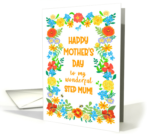 For Step Mum on Mothers Day with Pretty Floral Border card (1836332)