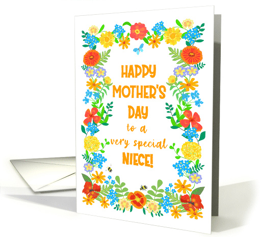 For Niece on Mothers Day with Pretty Floral Border card (1836336)