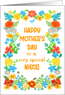 For Niece on Mothers Day with Pretty Floral Border card