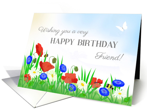 For Friend's Birthday With Poppies Daisies and Cornflowers card