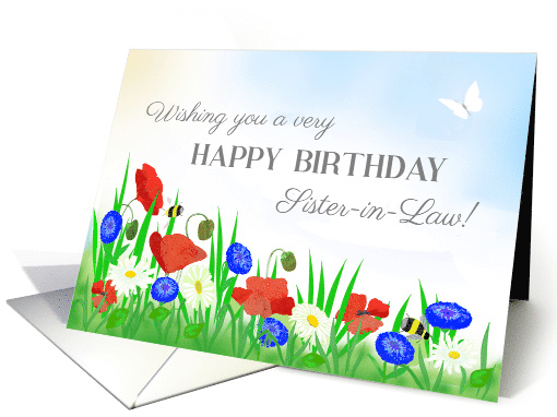 For Sister in Law's Birthday With Poppies Daisies and Cornflowers card