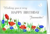 Custom Name Happy Birthday With Poppies Daisies and Cornflowers card