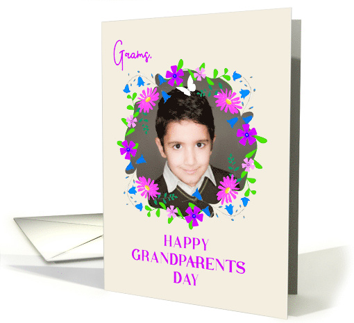 For Grams on Grandparents Day With Floral Custom Photo Frame card