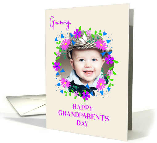 For Grammy on Grandparents Day With Floral Custom Photo Frame card