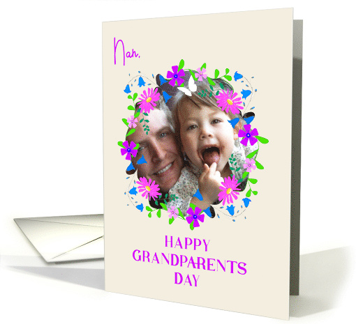 For Nan on Grandparents Day With Floral Custom Photo Frame card