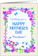 Custom Name Mothers Day with Pretty Pink and Blue Floral Border card