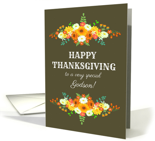 For Godson Happy Thanksgiving Flowers in Bright Fall Colors card