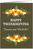 Custom Name Happy Thanksgiving with Flowers Bright Fall Colors card