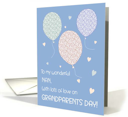 For Nan Pretty Grandparents Day Hearts and Balloons on Blue card