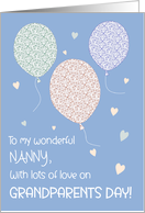 Custom Name Pretty Grandparents Day Hearts and Balloons on Blue card