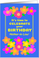For Mother in Law Birthday With Fun Bright Smiley Flowers on Blue card