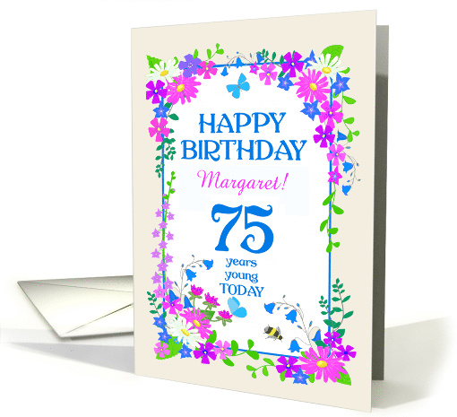 Custom Name or Relation 75th Birthday with Pretty Floral Border card